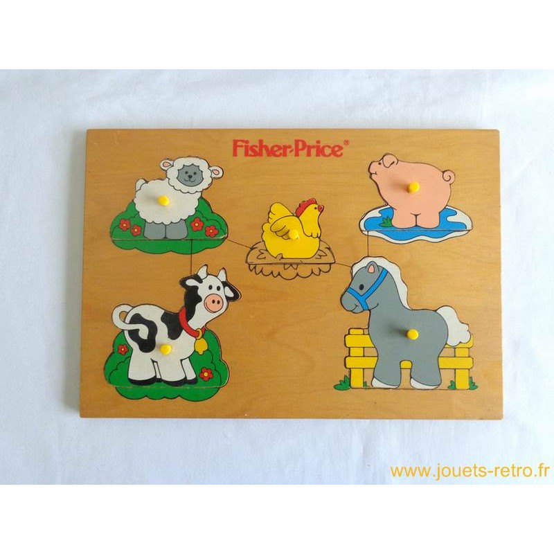 Puzzle en bois Bébés animaux de la ferme Fisher Price - jouets rétro jeux  de société figurines et objets vintage