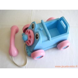Chariot téléphone à tirer rose et bleu