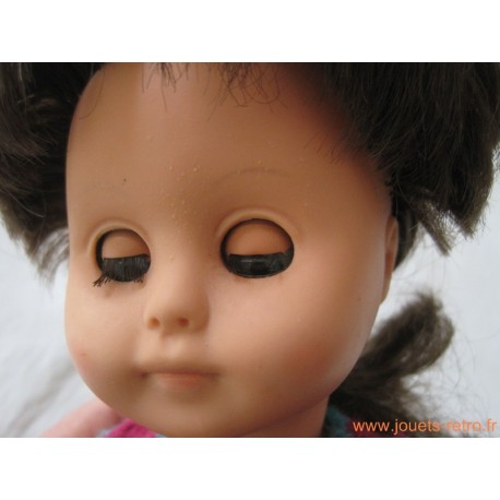 Peluche poupée QUE DU BONHEUR brune robe à pois 32 cm