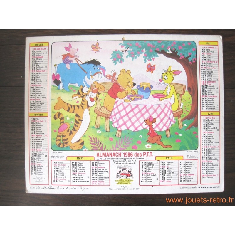 Almanach 1986 des PTT Disney Winnie Taram