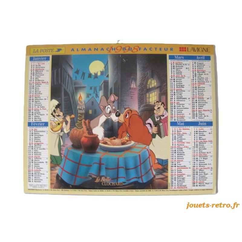 Almanach du facteur 1998 Disney "La Belle et le Clochard + Hercule