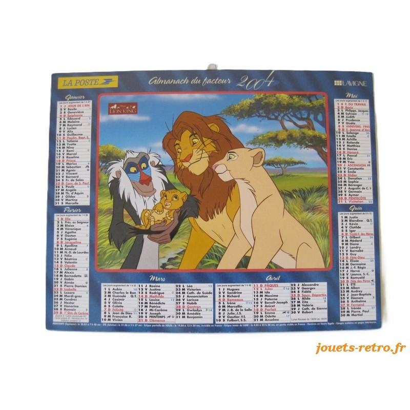 Almanach du facteur 2004 Disney "Le roi lion + Winnie"
