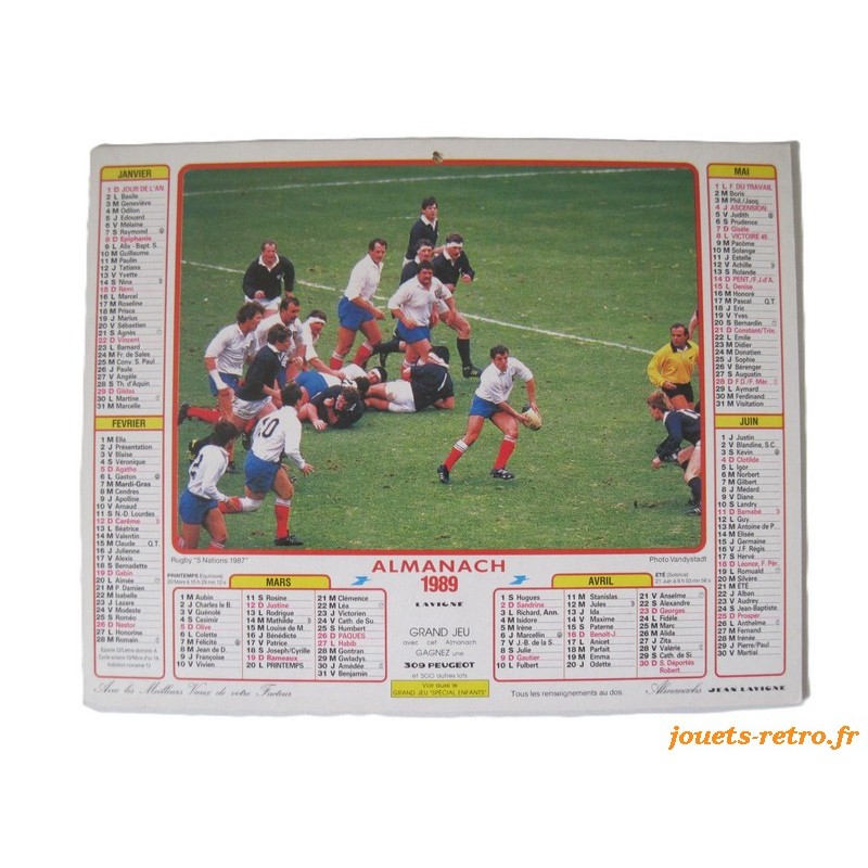Almanach du facteur 1989 "rugby + marathon"