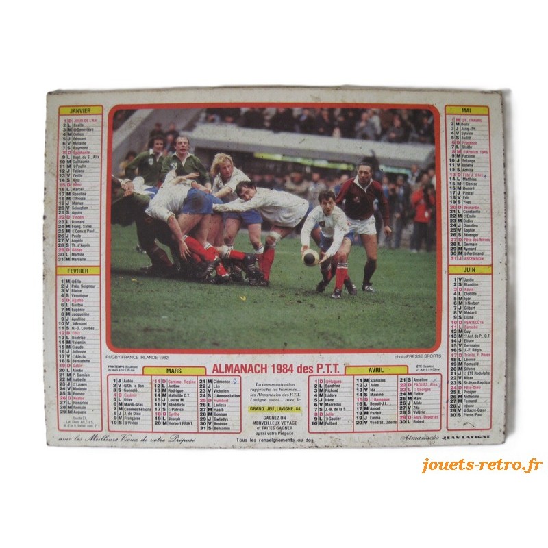 Almanach du facteur 1984 "rugby + patinage"