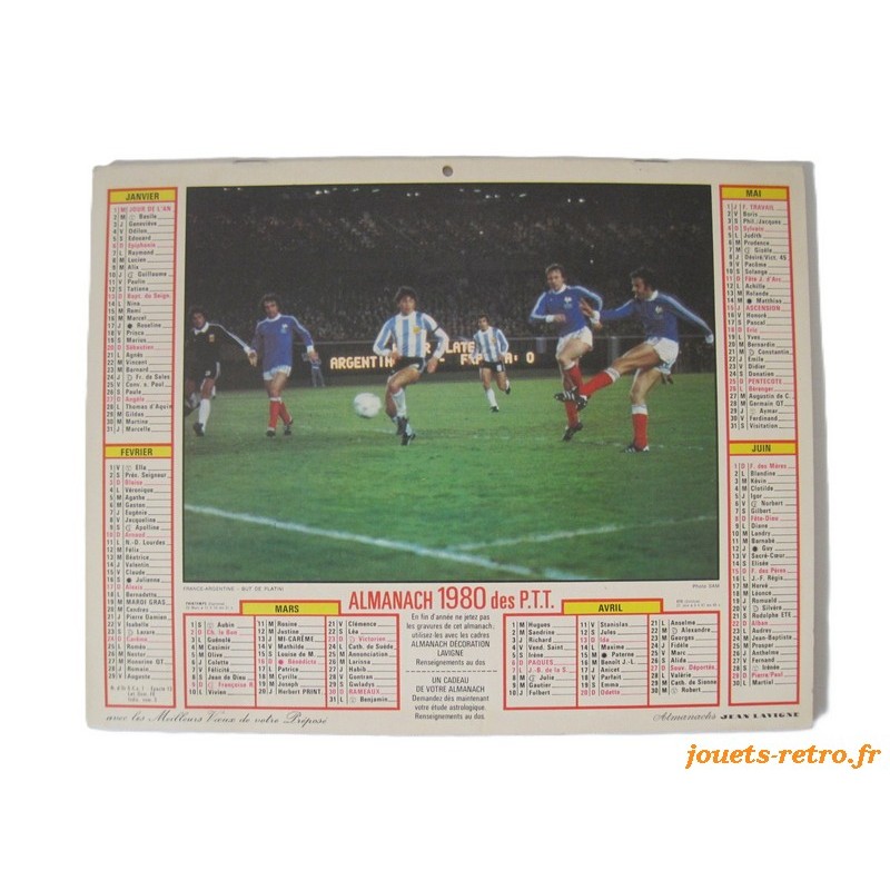 Almanach du facteur 1980 "football + rugby"