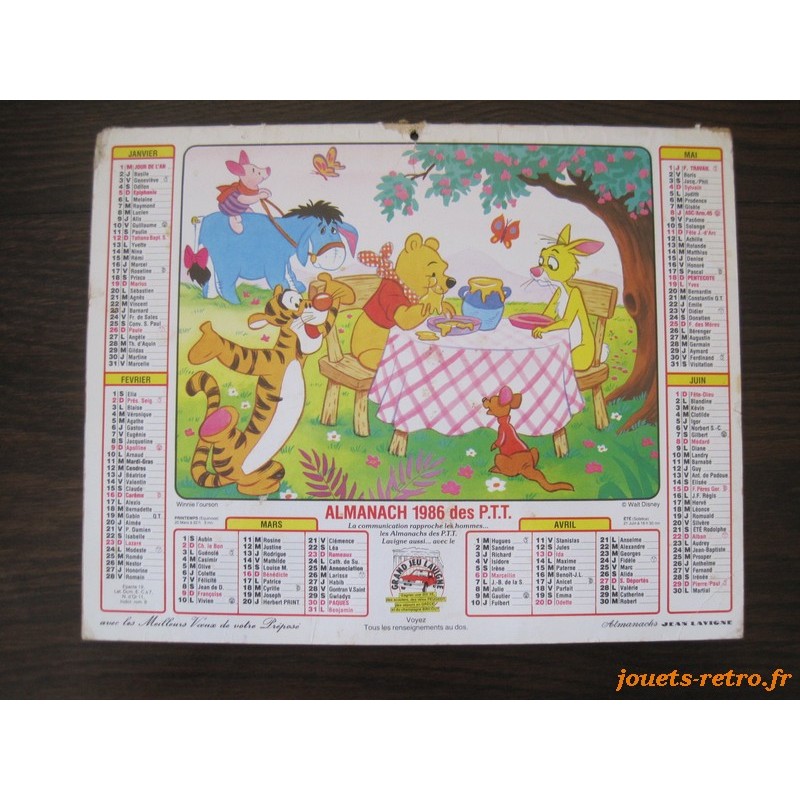 Almanach des PTT 1986 Disney "Winnie + Taram"