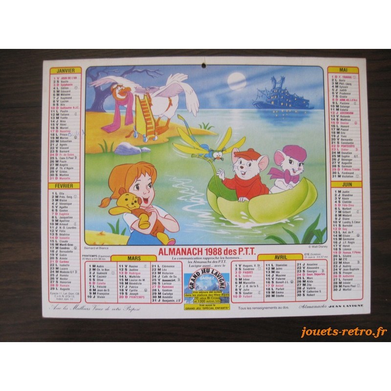 Almanach des PTT 1988 Disney "La bande à Mickey + Bernard et Bianca"