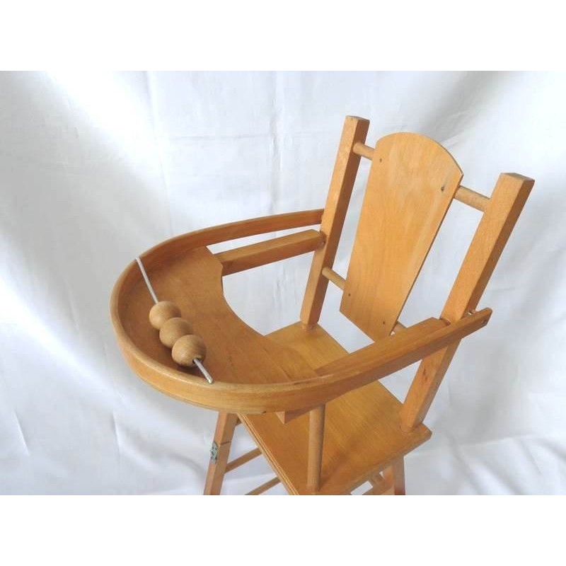 Chaise haute poupon en bois vintage - beige fonce uni