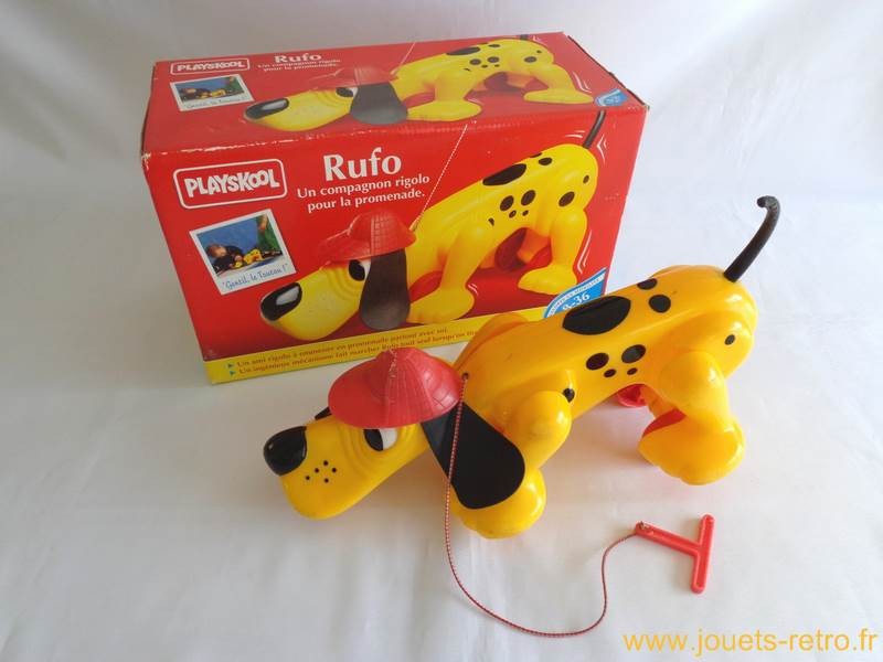 Boite à musique Chien vintage jaune - jouets rétro jeux de société